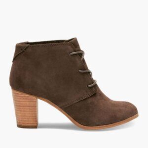TOMS Size 10 Chocolate Brown  Lunata Suede Lace-Up Chunky Healed Ankle Booties